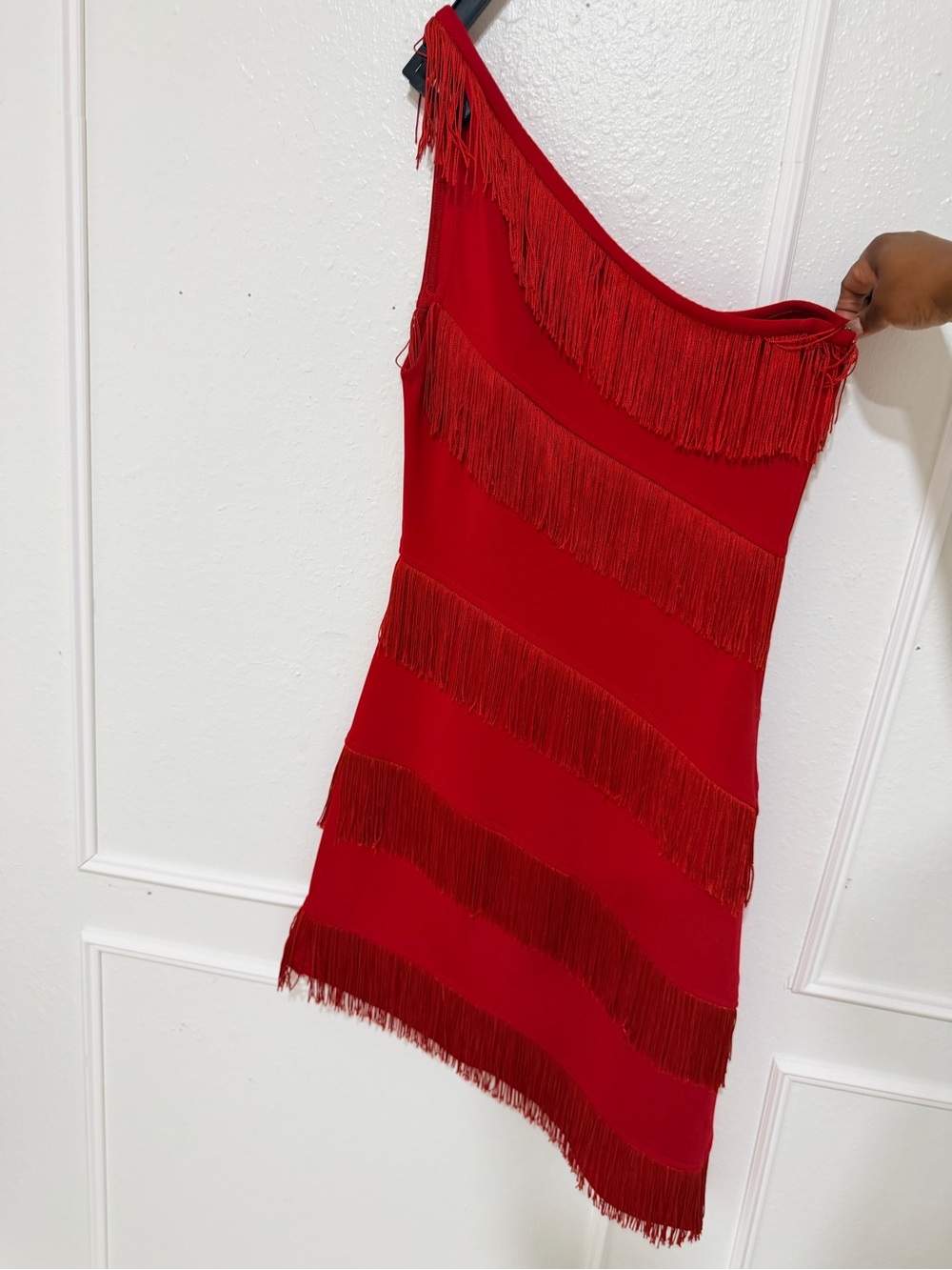 Red One-Shoulder Fringe Dress - Picture 3 of 3